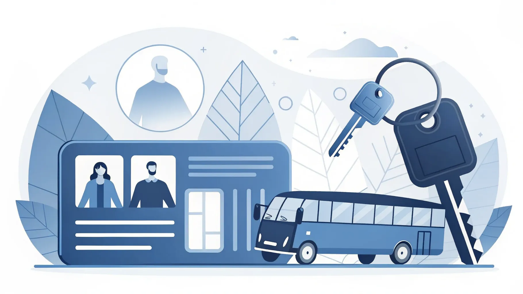 Illustration: Führerscheinkarte mit Bus-Symbol neben einem Busschlüsselbund