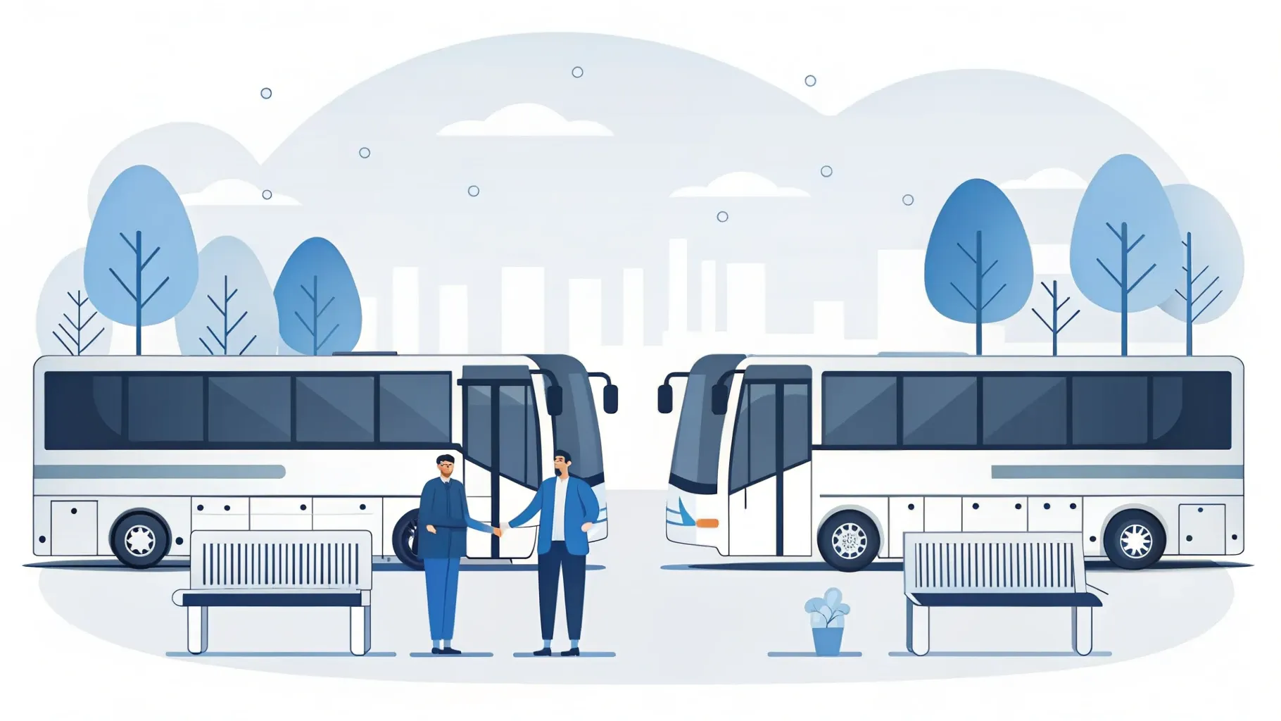 Illustration: Flügel mit Notenblättern vor einer Stadtsilhouette am Flussufer