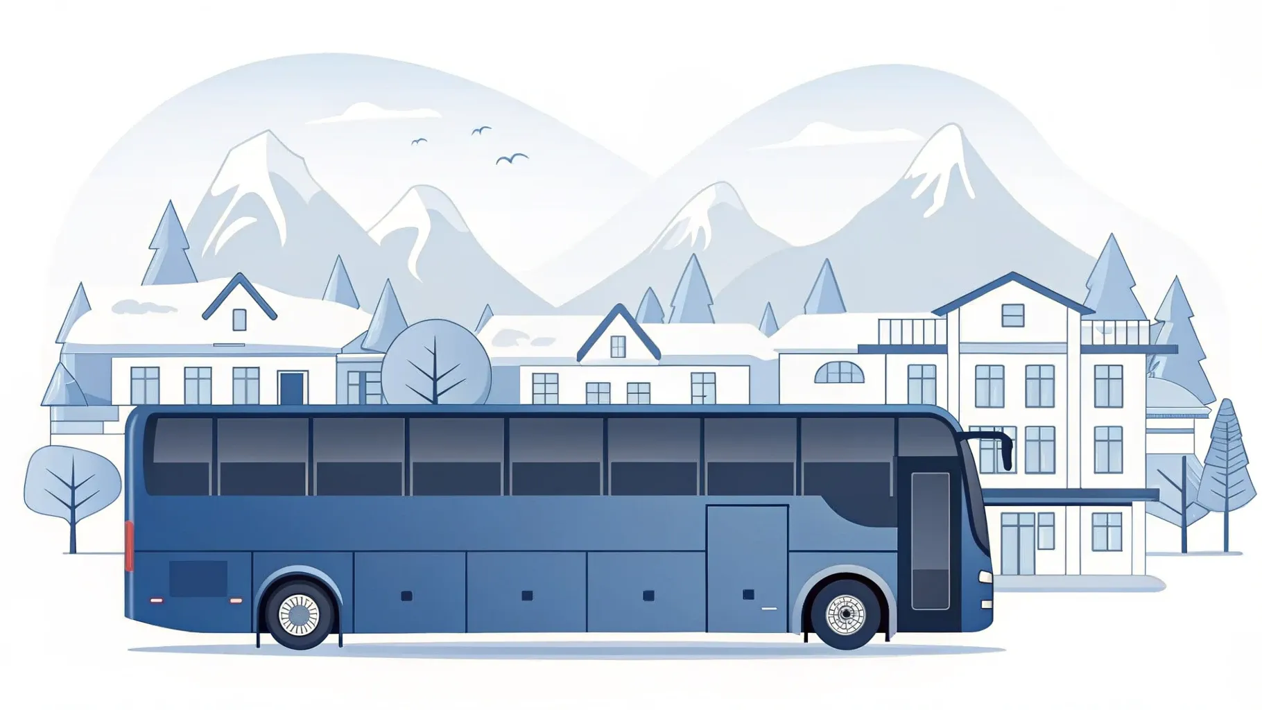 Illustration: Alpendorf mit Freilichtbühne, dahinter aufragende Berge