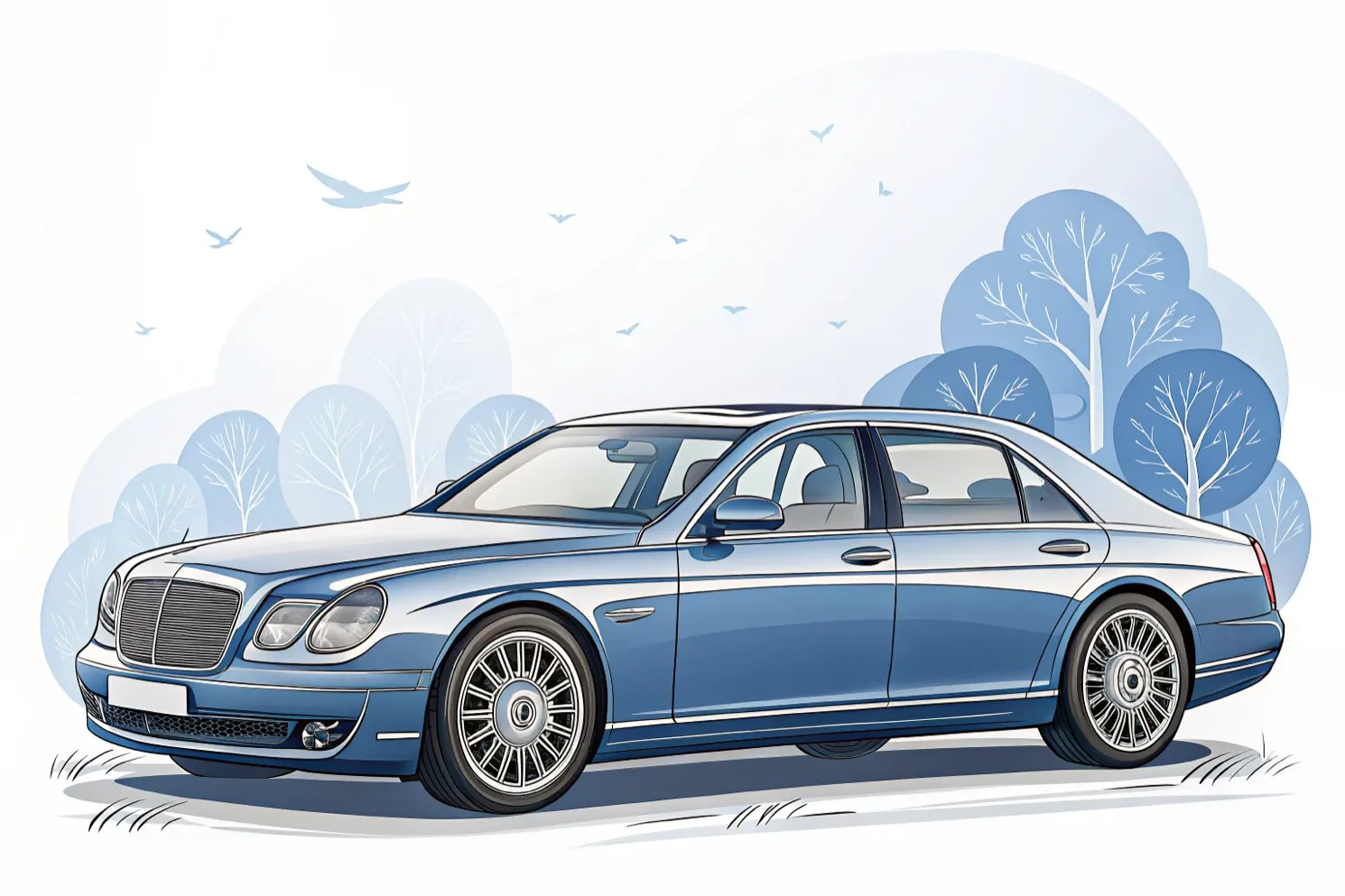 Illustration: elegante Business-Limousine mit Chauffeur-Ausstattung