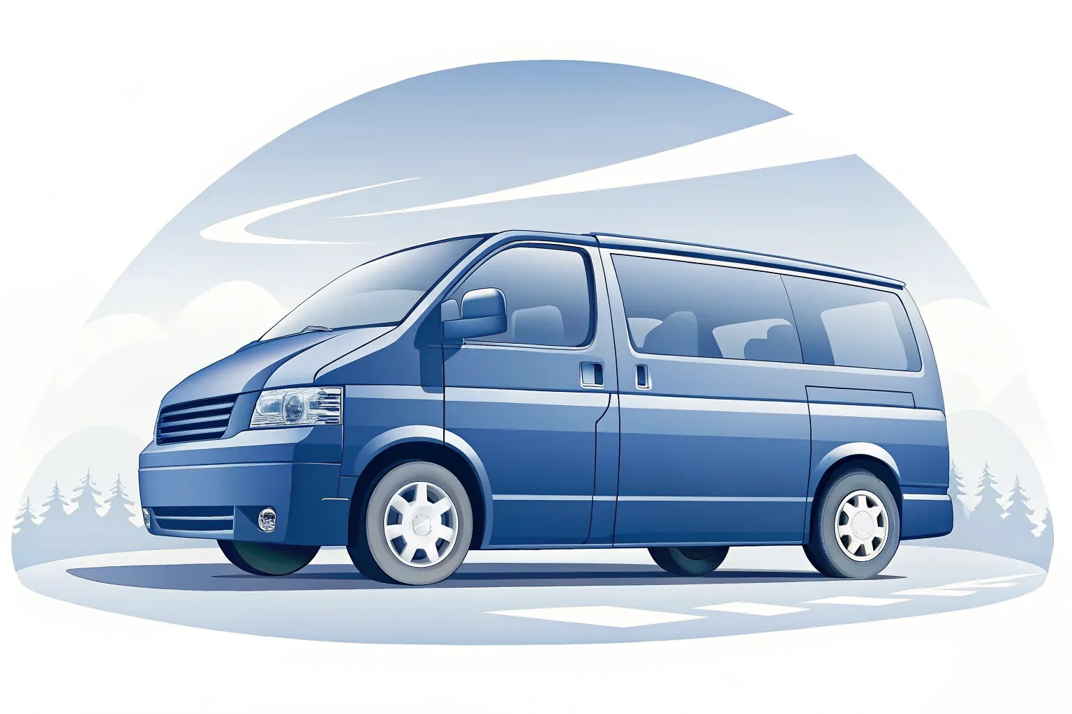 Illustration: moderner Minivan für bis zu 7 Personen