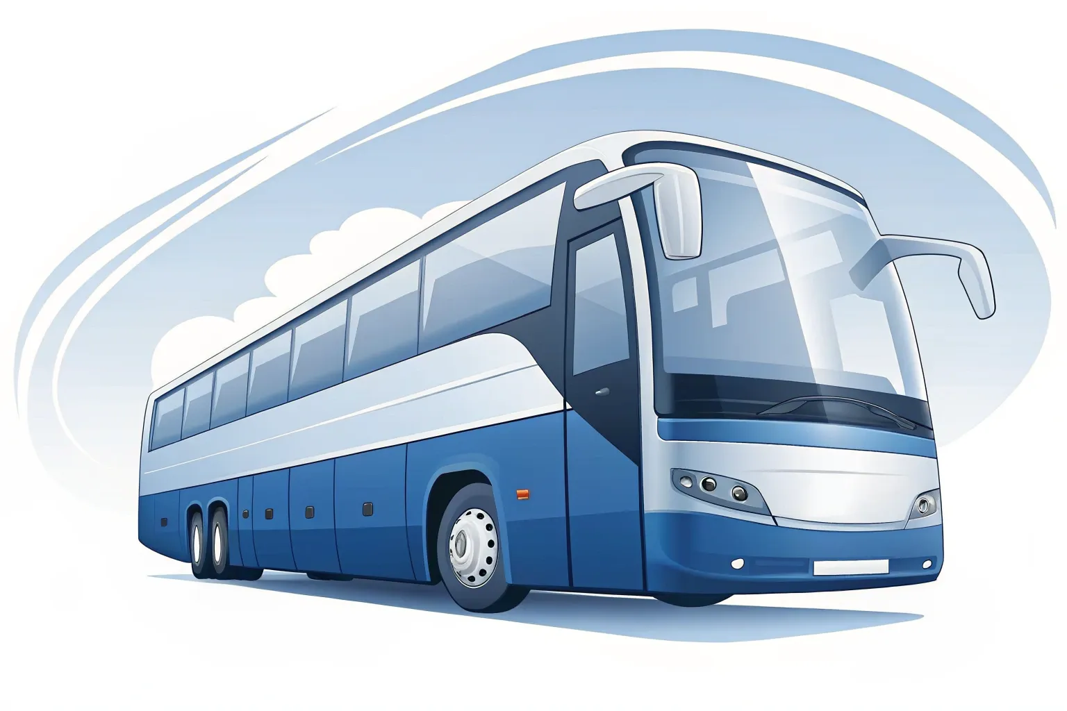 Illustration: moderner Reisebus für bis zu 58 Personen