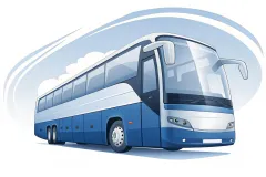 Illustration: moderner Reisebus für bis zu 58 Personen