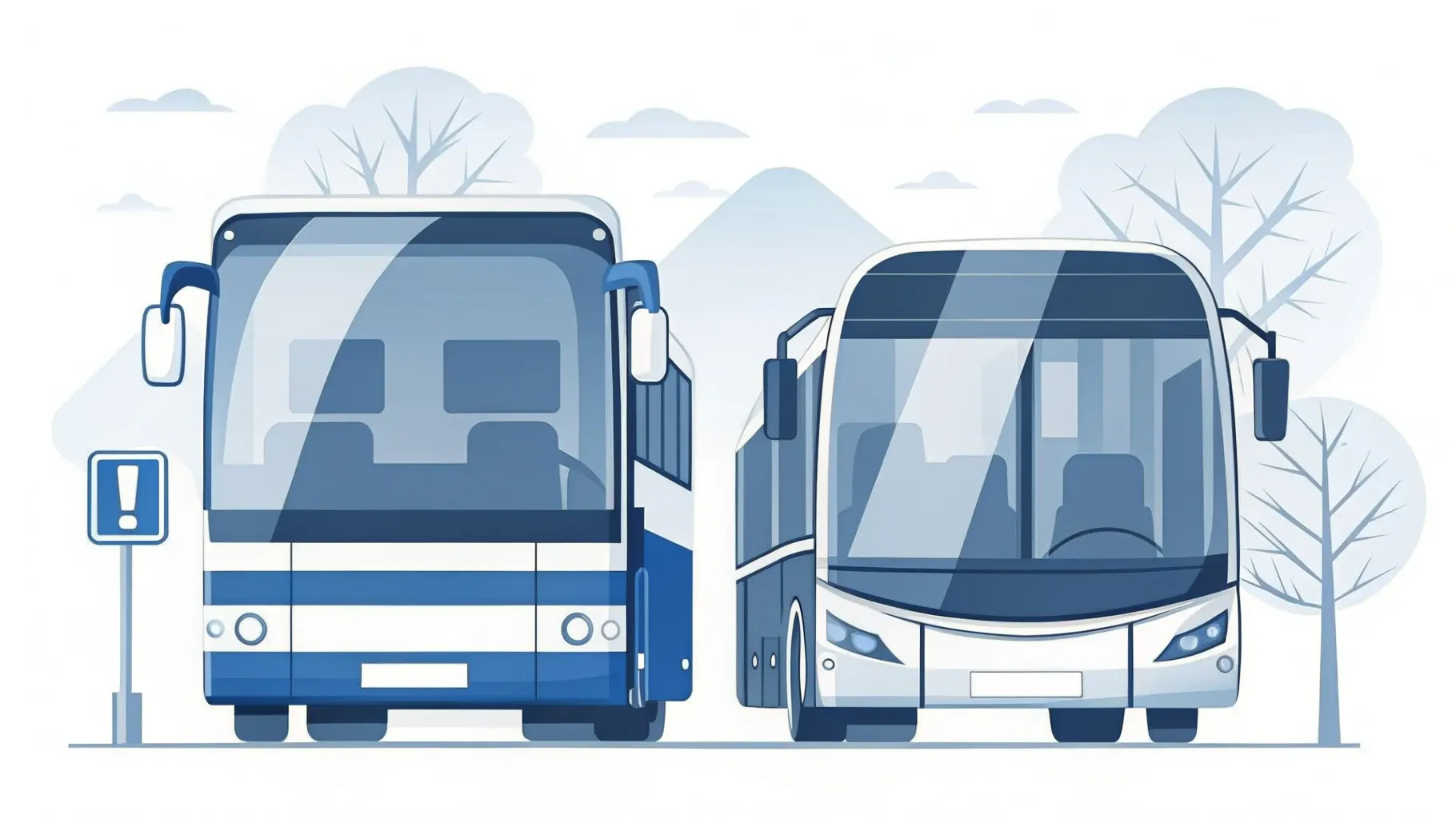 Illustration: Ordentlich geparkte Lastwagen auf einem Rastplatz mit freundlichem Parkplatz-Schild