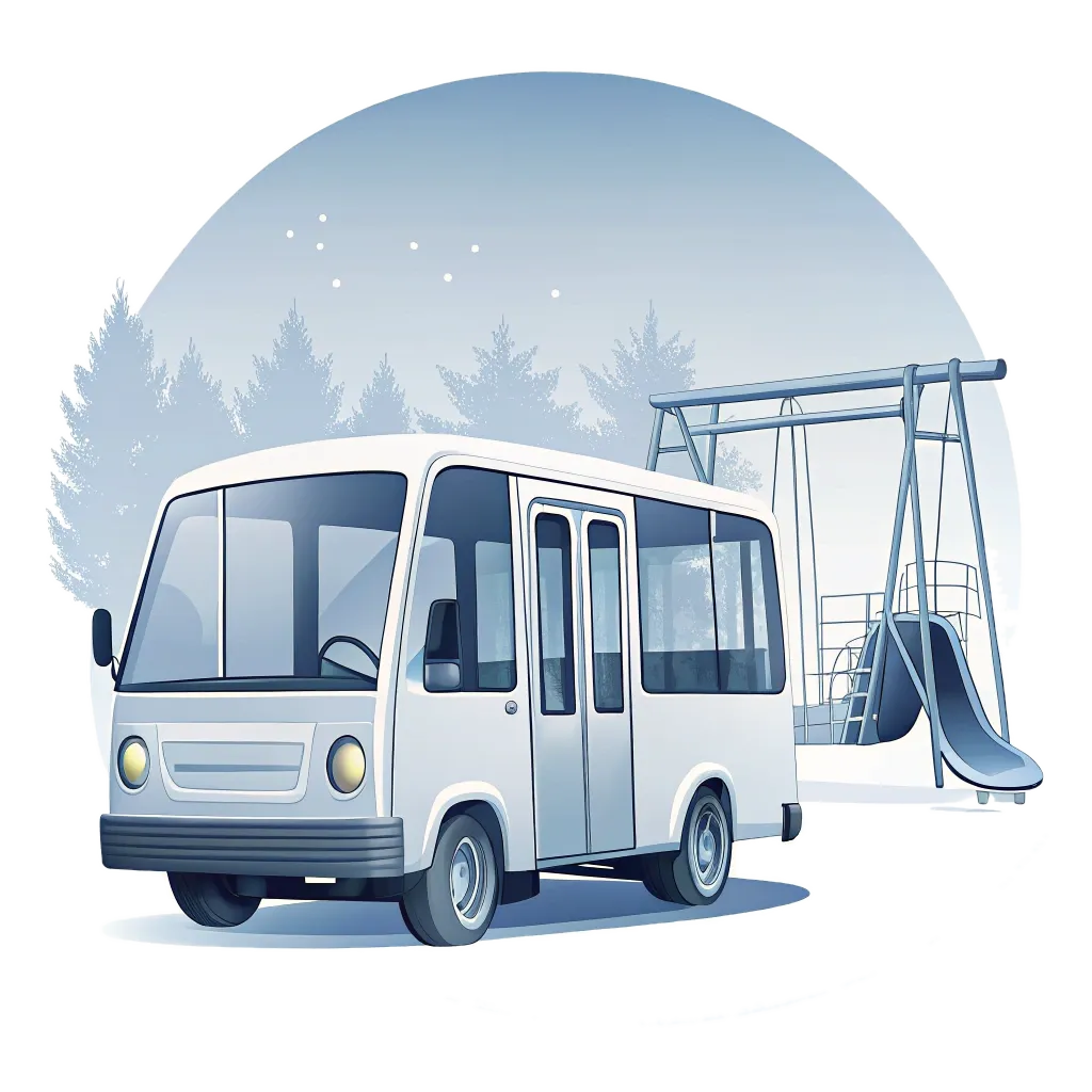 Illustration: Kleinbus am Spielplatz