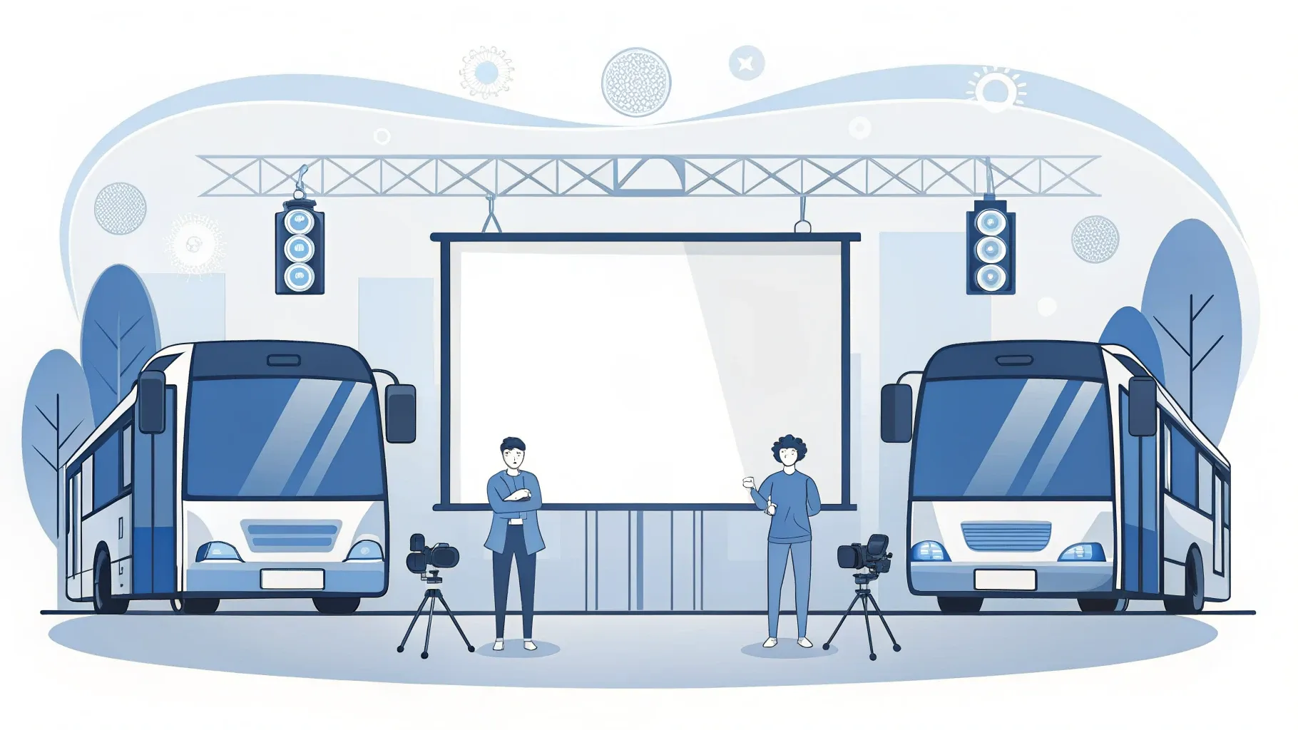 Illustration: Eventbühne mit einem warmen Scheinwerfer und einem Mikrofonständer