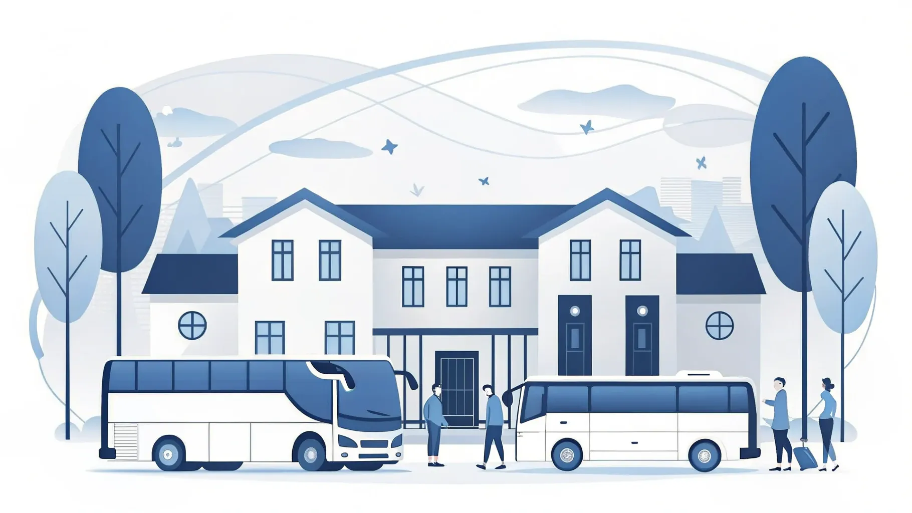 Illustration: Moderner Kleinbus geparkt an einer sonnigen Wohnstraße