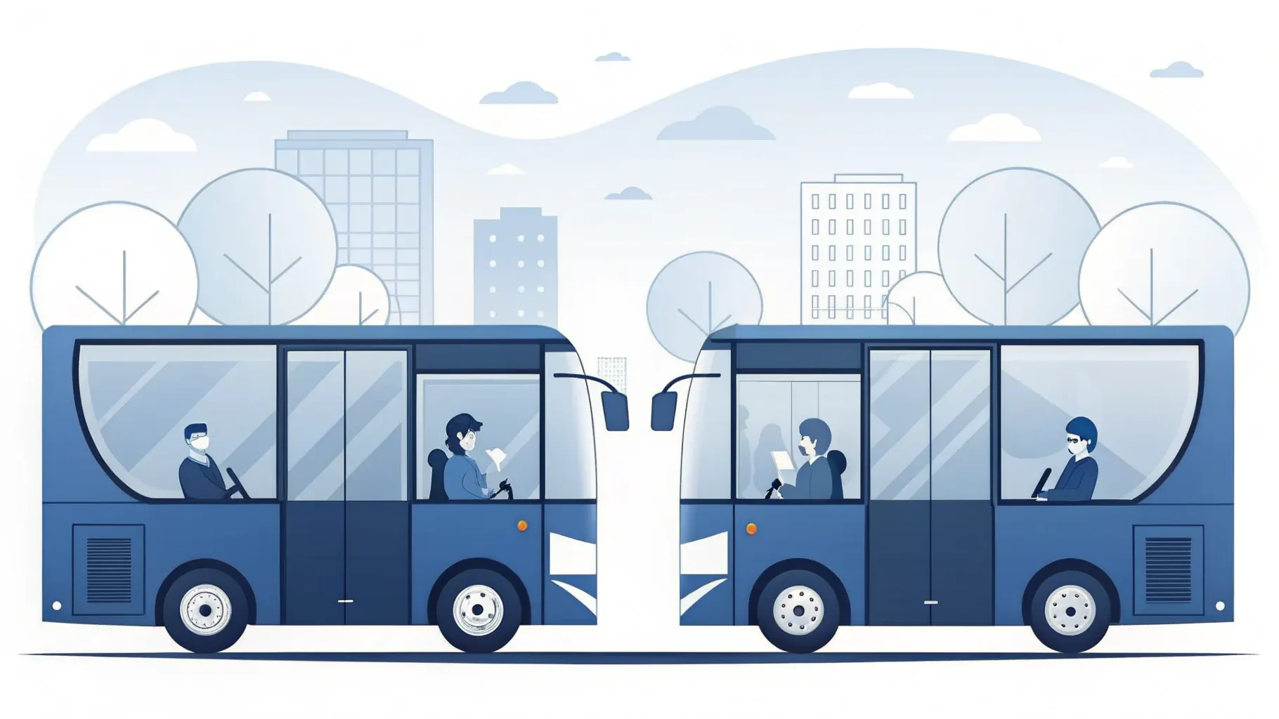 Illustration: Aufgeschlagenes Magazin schwebt leicht über einer Stadtstraße mit Bus und Fahrrädern