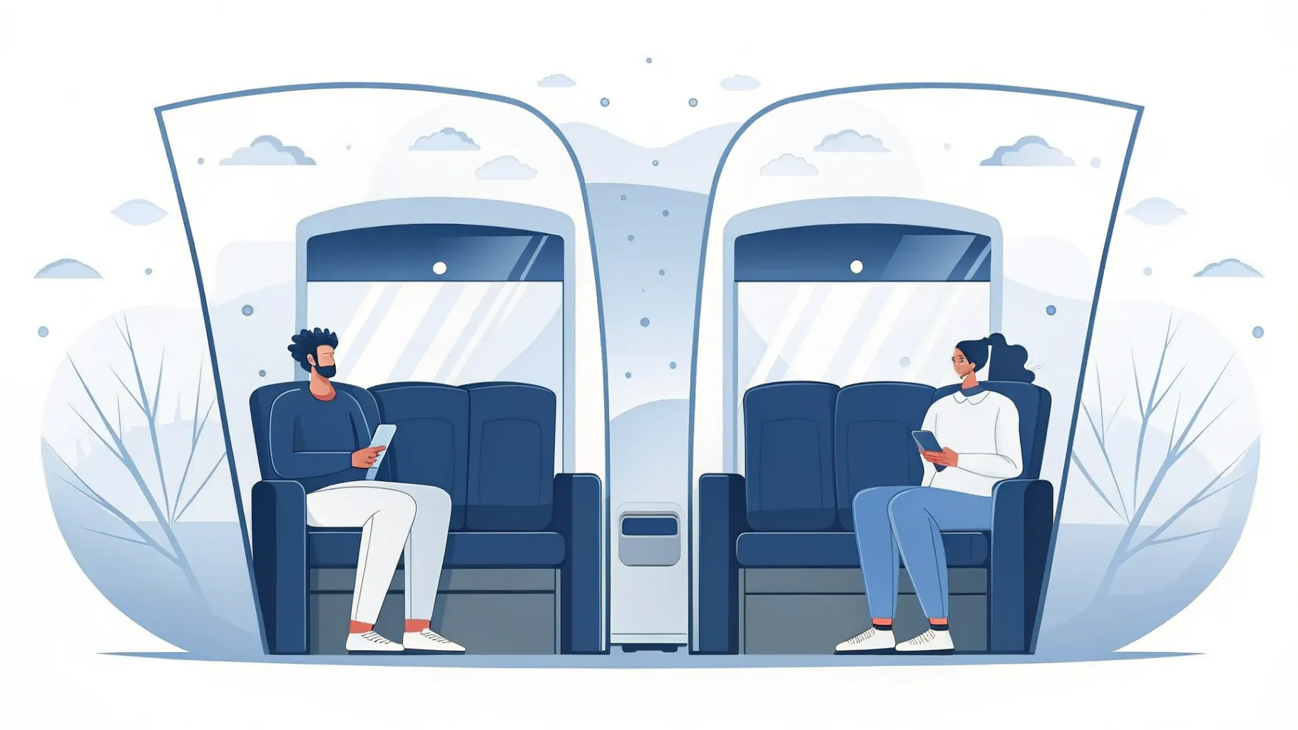 Illustration: Businnenraum als gemütliche Lounge mit Sofasitzen und warmen Lampen