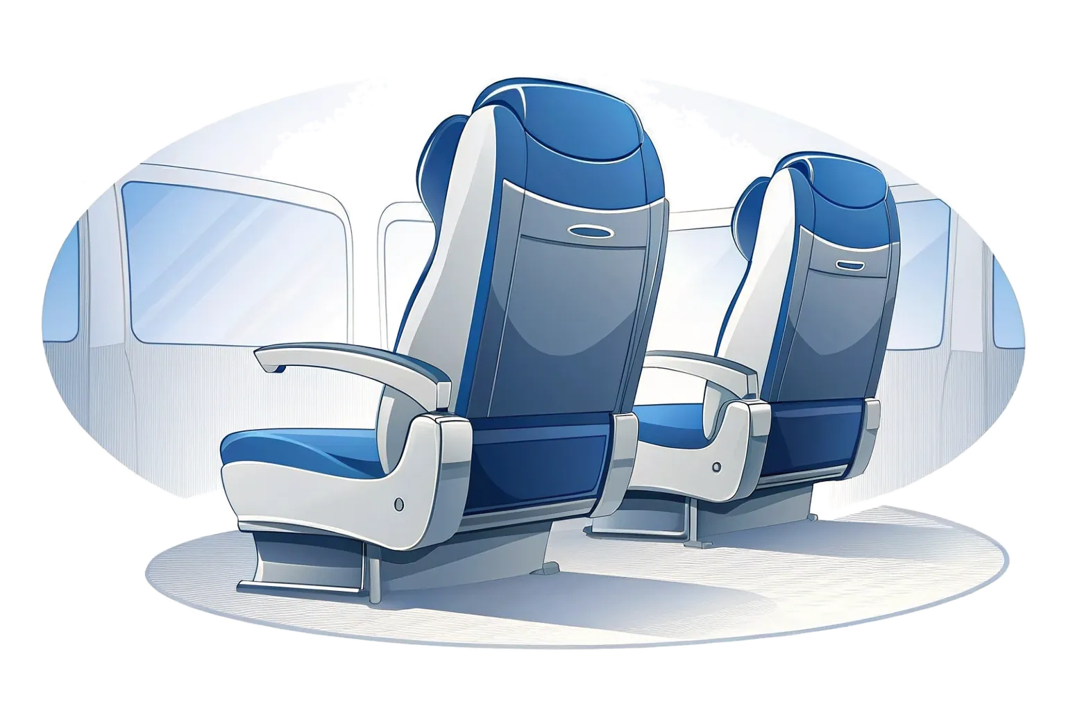 Illustration: Zwei Premium-Bussitze mit großzügiger Beinfreiheit